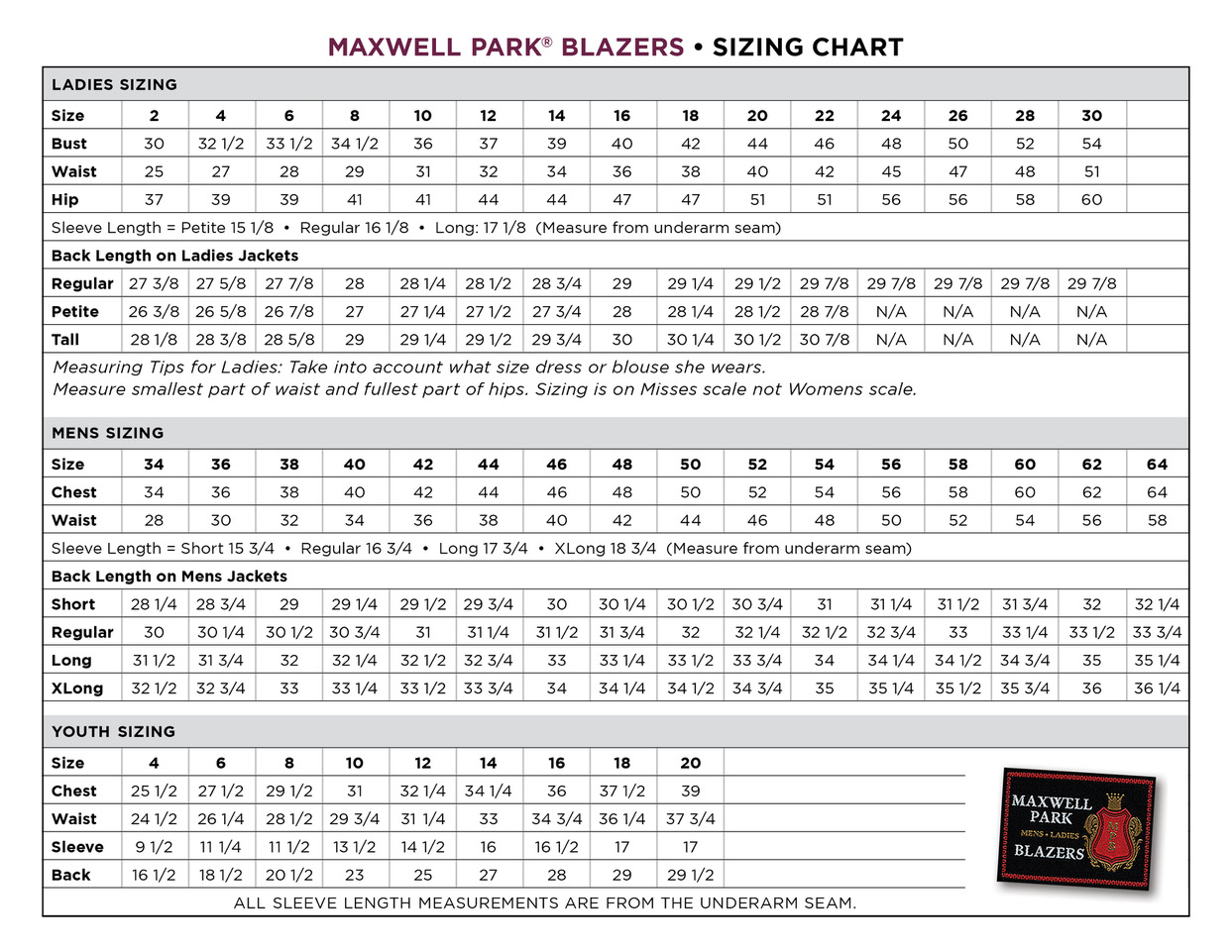 green blazer size chart